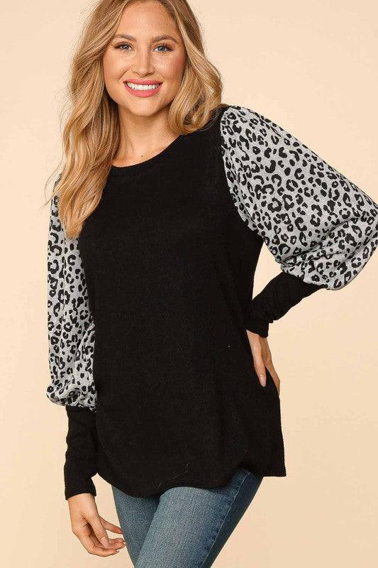 Animal Print Puff Bubble Long Sleeve Top - Southern Sassy Boutique