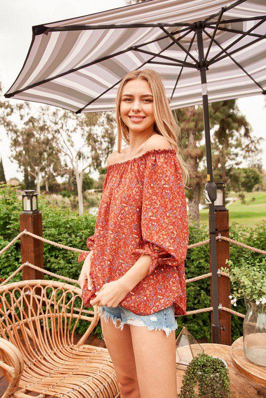 Off Shoulder Floral Print Top - Southern Sassy Boutique