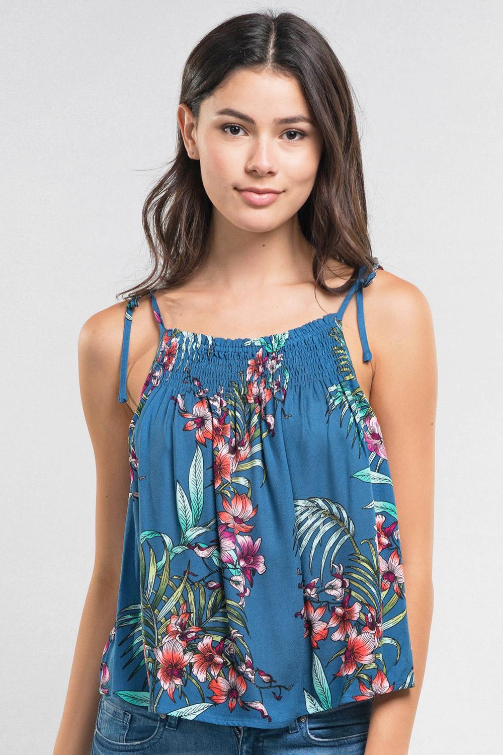 Image: Tropical Floral Tie Top Blue Combo | Southern Sassy Boutique