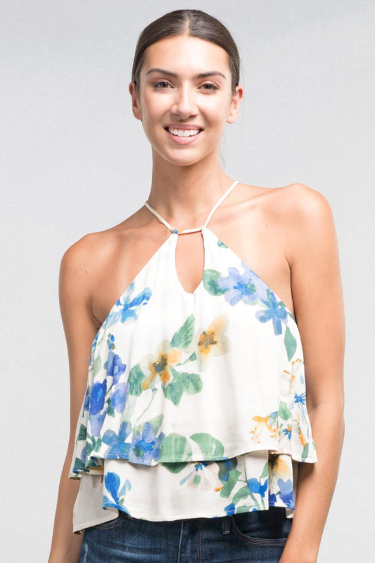 Image: Floral Layered Top Blue/Gold | Southern Sassy Boutique