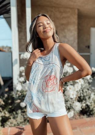 Image: Floral Print Tank Top Natural/Navy | Southern Sassy Boutique