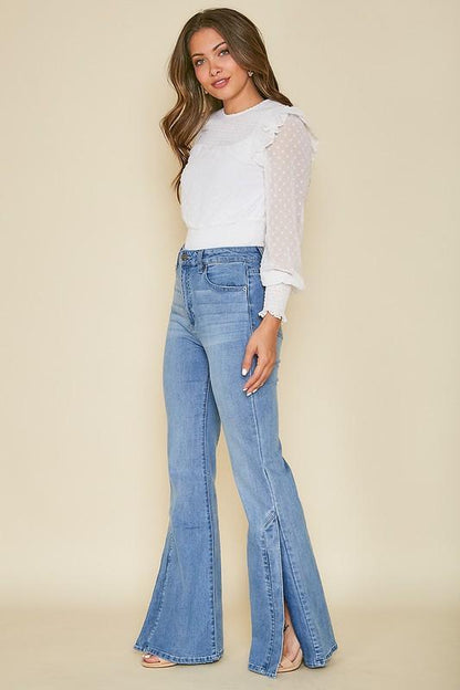 Image: Side Slit Denim Denim Light Blue | Southern Sassy Boutique