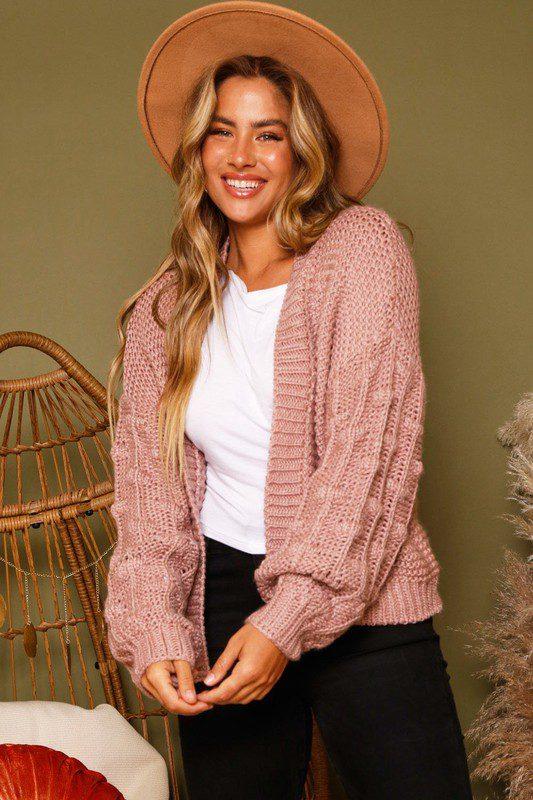 Long Sleeve Chunky Cardigan With Bubble Sleeves - Southern Sassy Boutique