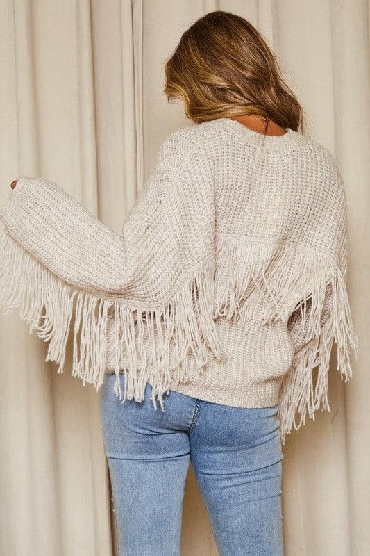 Two Tone Fringed Loose Fit Sweater - Southern Sassy Boutique