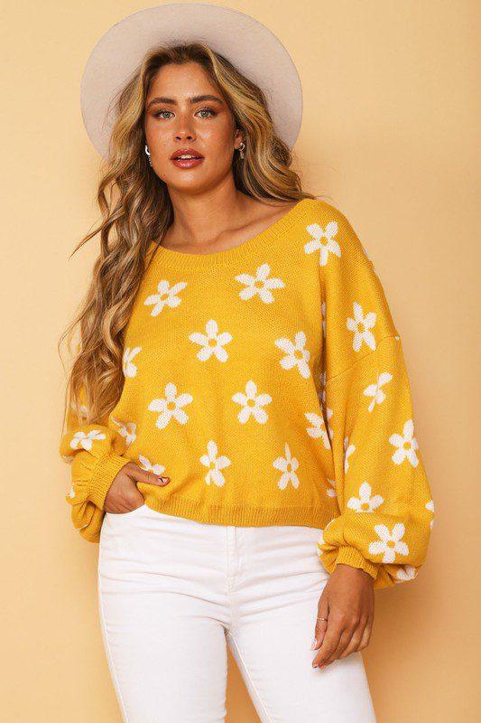 Image: Daisy Lose Fit Sweater Mustard/Ivory | Southern Sassy Boutique