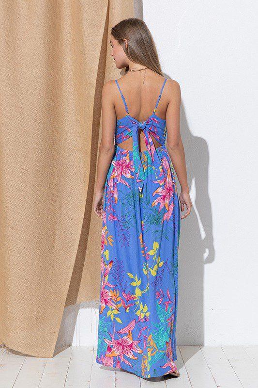 Laced Slit Floral Print Maxi Dress - Southern Sassy Boutique