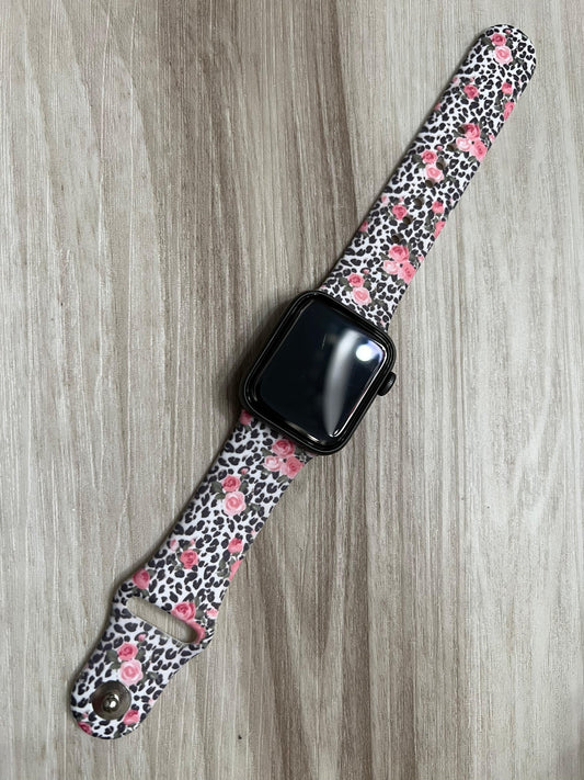 Cheetah and Floral Print Silicone Apple Watch Band - Southern Sassy Boutique