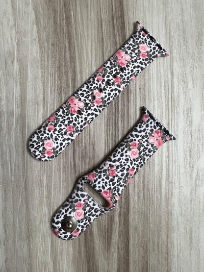 Cheetah and Floral Print Silicone Apple Watch Band - Southern Sassy Boutique