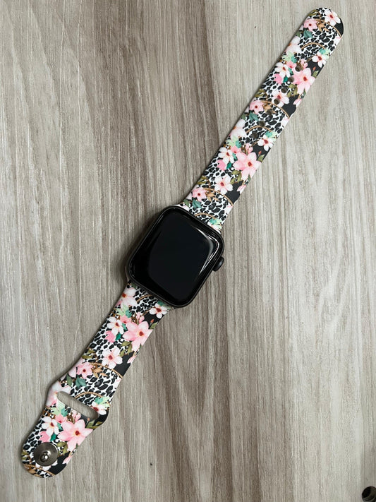 Cheetah and Floral Print Silicone Apple Watch Band - Southern Sassy Boutique