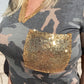 Camo Print Top Gold Sequins