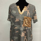 Camo Print Top Gold Sequins