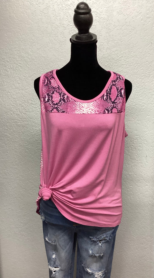 Pink Snakeskin Printed Tank Top