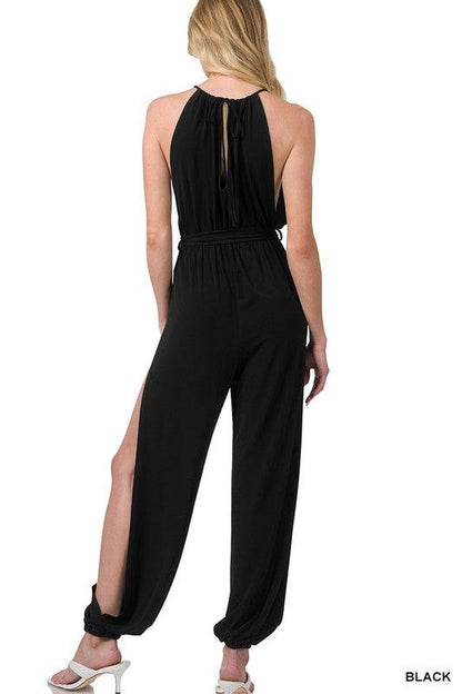 Halter Neck Tie Waist Jumpsuit - Southern Sassy Boutique