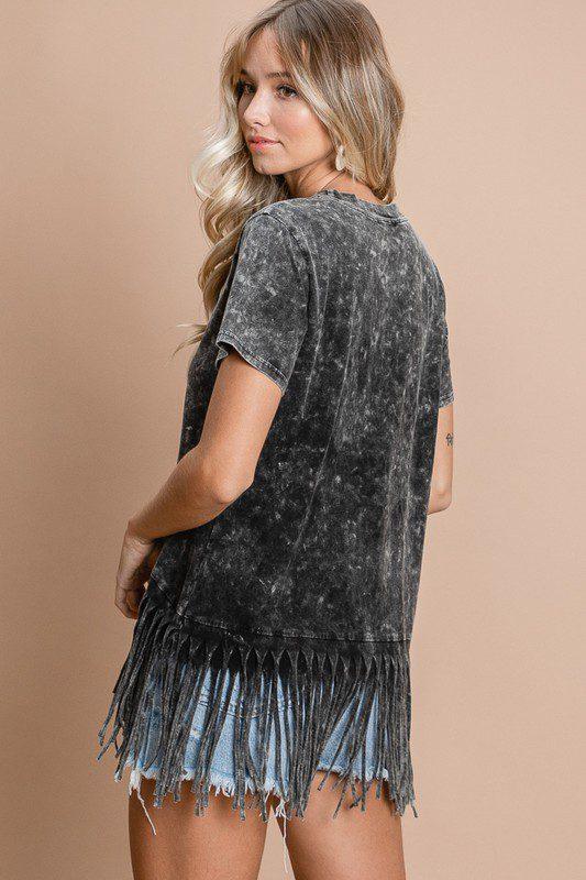 Fringe Acid Wash Top - Southern Sassy Boutique