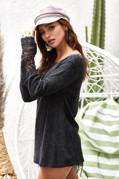 Distressed Thermal Knit Top - Southern Sassy Boutique