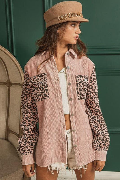 Corduroy And Animal Print Jacket - Southern Sassy Boutique