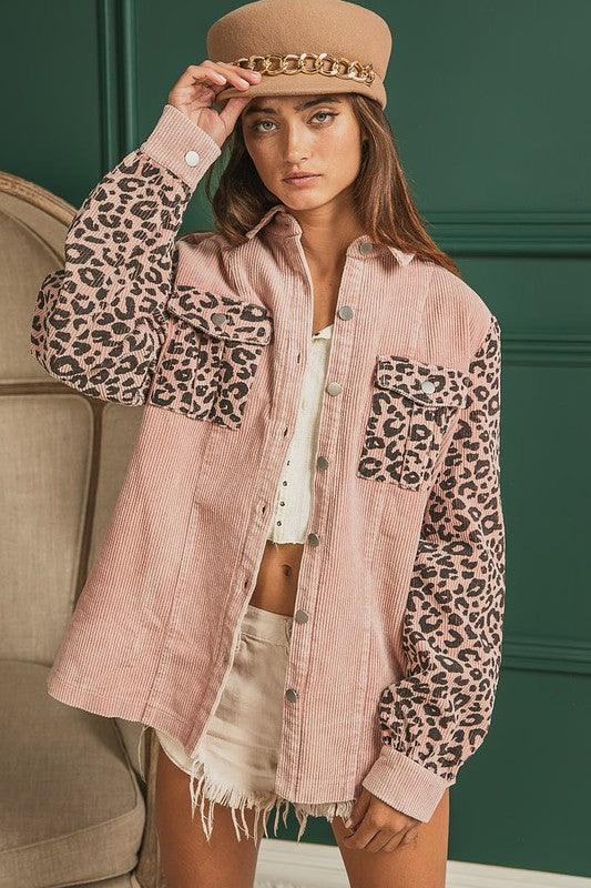 Corduroy And Animal Print Jacket - Southern Sassy Boutique