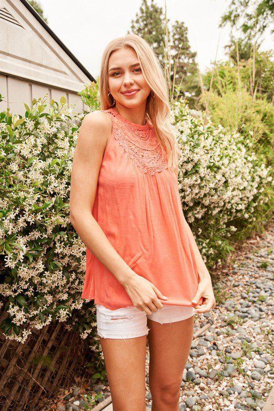 Image: Lace Detail Top Coral | Southern Sassy Boutique