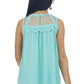 Teal Mesh Yoke Crochet Lace Blouse