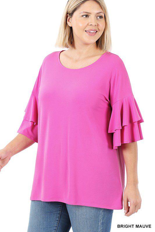 Image: Curvy Double Ruffle Top Bright Mauve | Southern Sassy Boutique