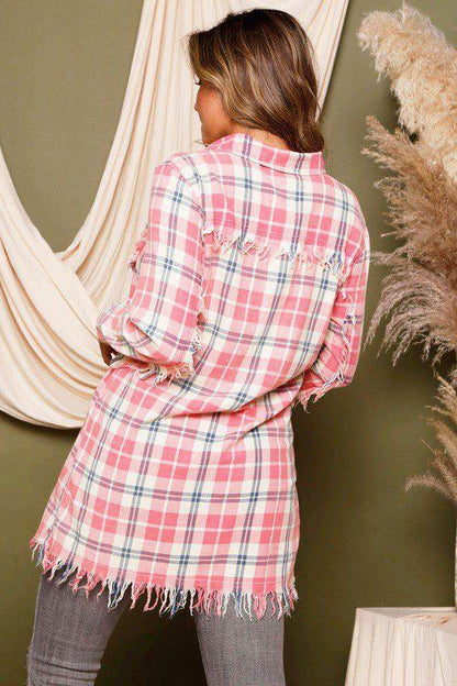 Frayed Flannel Button Down - Southern Sassy Boutique