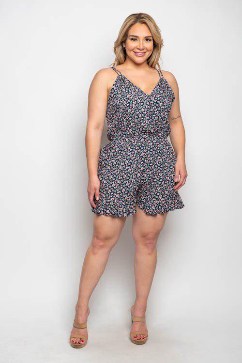 Image: Floral Print Romper Navy Blue | Southern Sassy Boutique