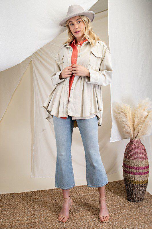 Solid Chambray Babydoll Top/Jacket - Southern Sassy Boutique