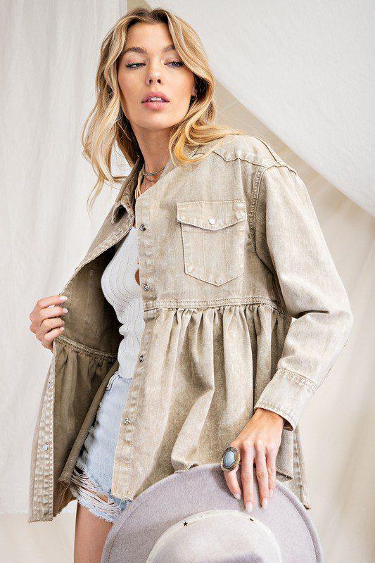 Solid Chambray Babydoll Top/Jacket - Southern Sassy Boutique