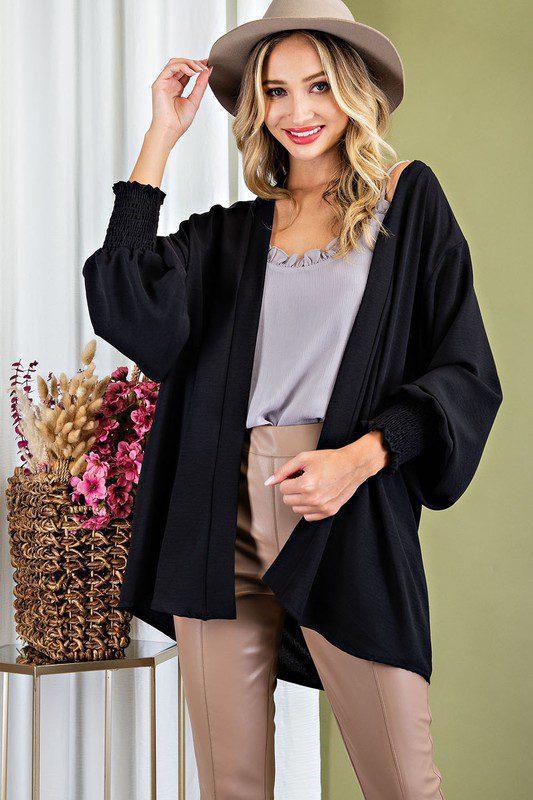 Image: Smocked Kimono Cardigan Black | Southern Sassy Boutique