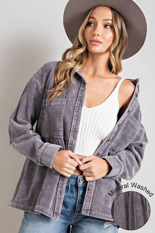 Corduroy Button Down Shirt/Jacket - Southern Sassy Boutique