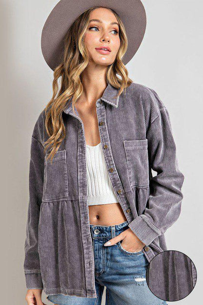 Image: Cordurary Button Down Shirt/Jacket ASH | Southern Sassy Boutique