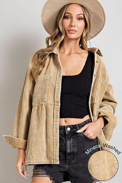 Corduroy Button Down Shirt/Jacket - Southern Sassy Boutique