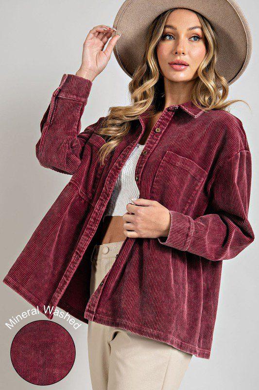 Corduroy Button Down Shirt/Jacket - Southern Sassy Boutique