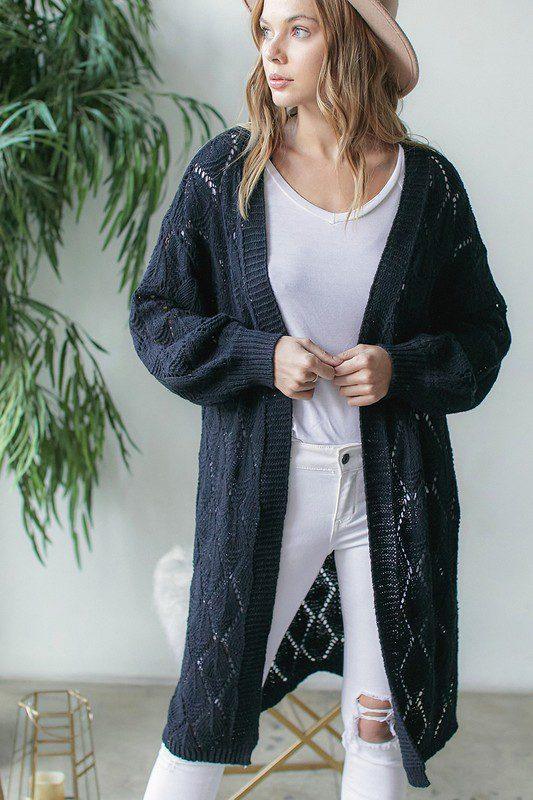 Image: Long Knit Cardigan Black | Southern Sassy Boutique