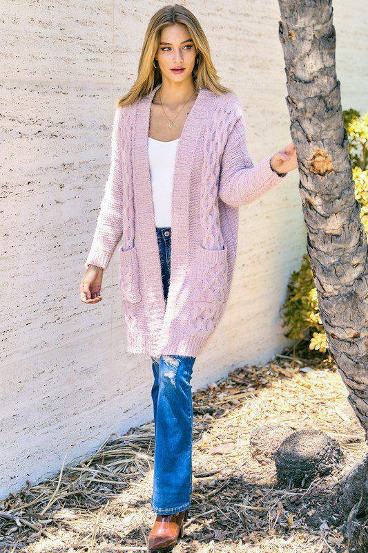 Image: Long Sleeve Cardigan Baby Pink | Southern Sassy Boutique