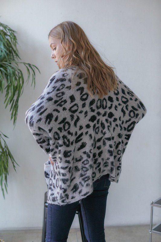 Grey Leopard Print Cardigan - Southern Sassy Boutique