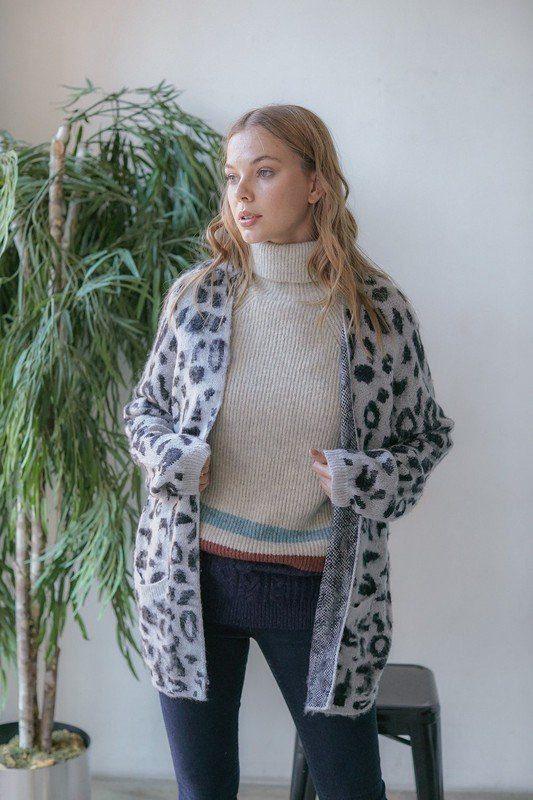 Image: Fuzzy Soft Animal Print Cardigan Grey | Southern Sassy Boutique