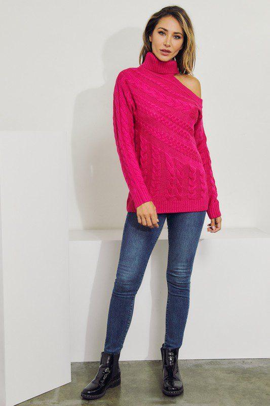 Image: Cold Shoulder Sweater Magenta | Southern Sassy Boutique