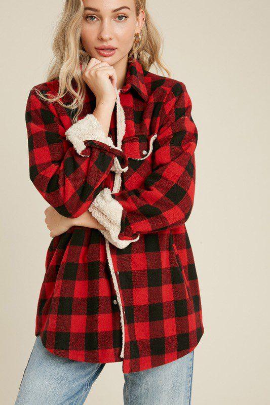 Image: Buffalo Plaid Flannel Jacket Red Black Plaid | Southern Sassy Boutique