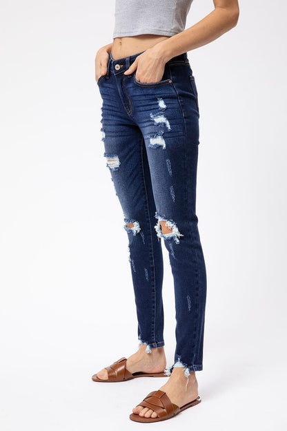 Mid Rise Distressed Super Skinny - Southern Sassy Boutique