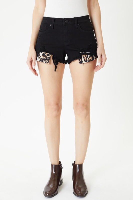 Image: Mid Rise Frey Leopard Shorts Black | Southern Sassy Boutique