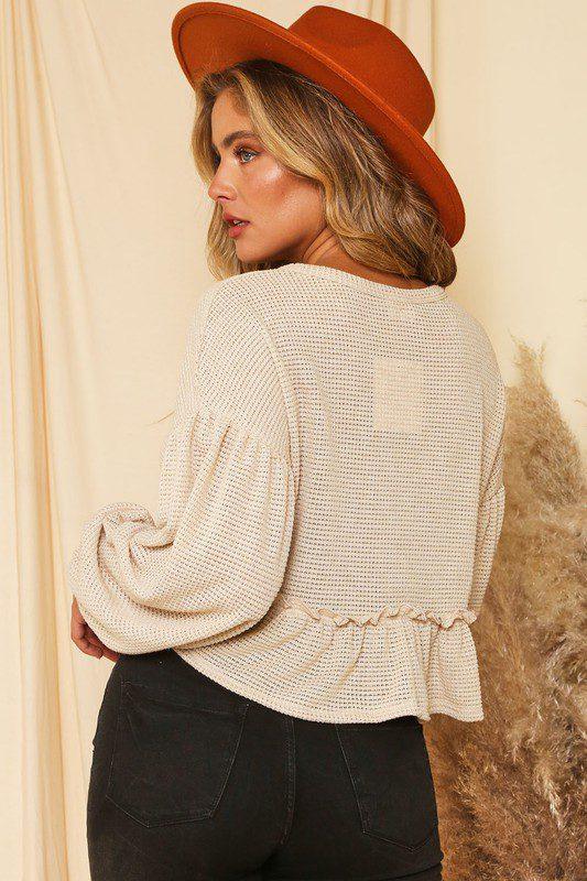 Waffle Knit Long Sleeve Top - Southern Sassy Boutique