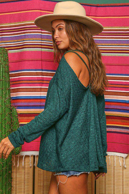 Long Sleeve Strappy Knit Top - Southern Sassy Boutique