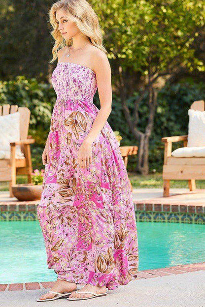 Floral Smoking Tube Top Maxi Dress - Southern Sassy Boutique