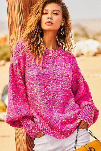 Image: Bubble Sleeve Confetti Sweater Fuchsia | Southern Sassy Boutique