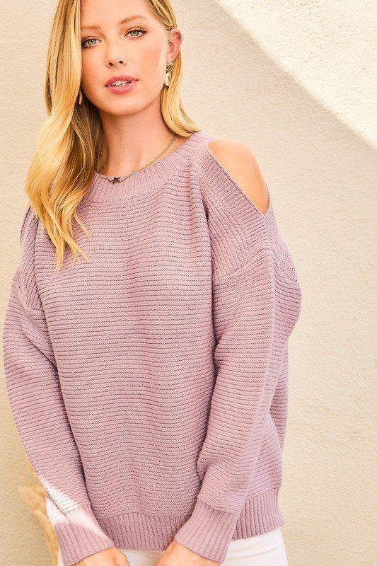 Image: Cold Shoulder Sweater Purple Ash | Southern Sassy Boutique