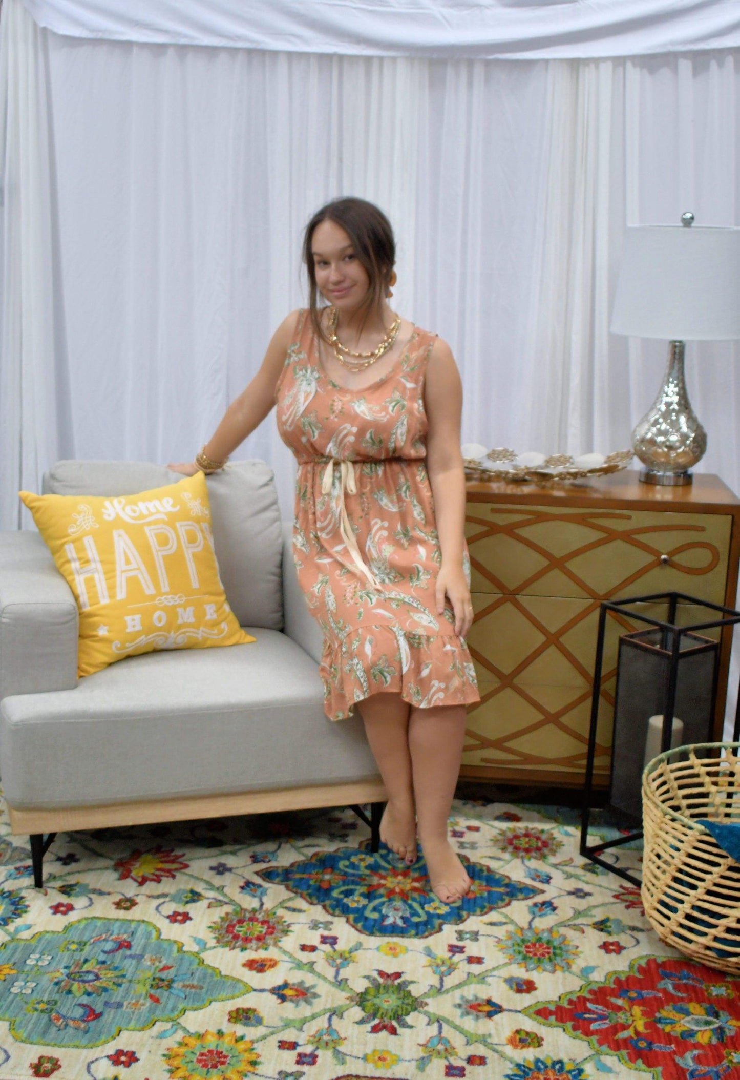 Image: Paisley Print Dress Apricot | Southern Sassy Boutique