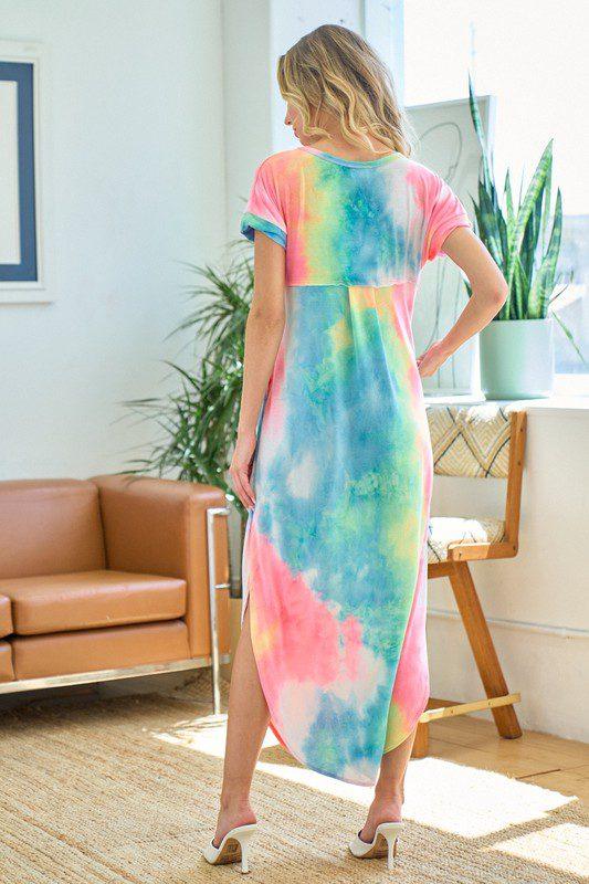 Rainbow Tie-Dye V-Neck Maxi Dress - Southern Sassy Boutique