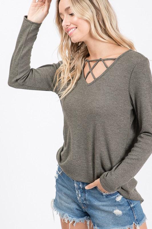 Thermo Crisscross Knit Top - Southern Sassy Boutique