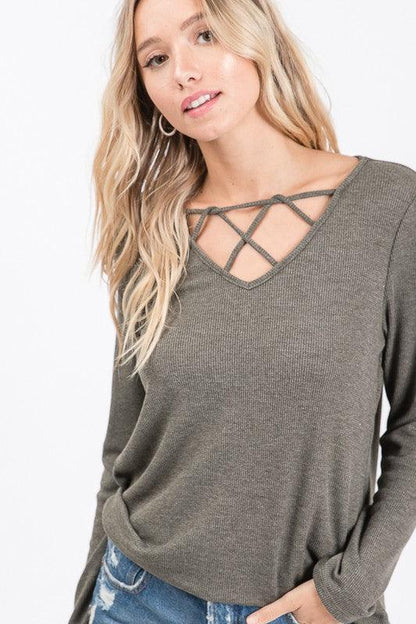 Thermo Crisscross Knit Top - Southern Sassy Boutique